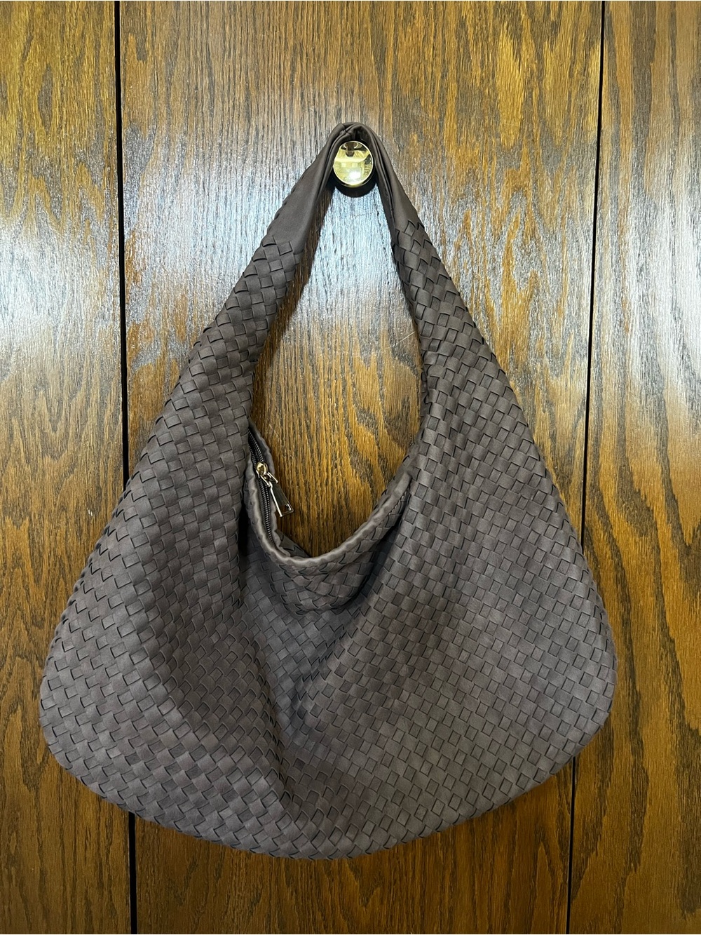 Woven Hobo Shoulder Bag in Dark Brown